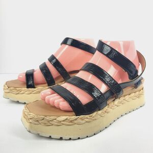 PALOMA BARCELO Black leather platform sandal woven raffia Size 39